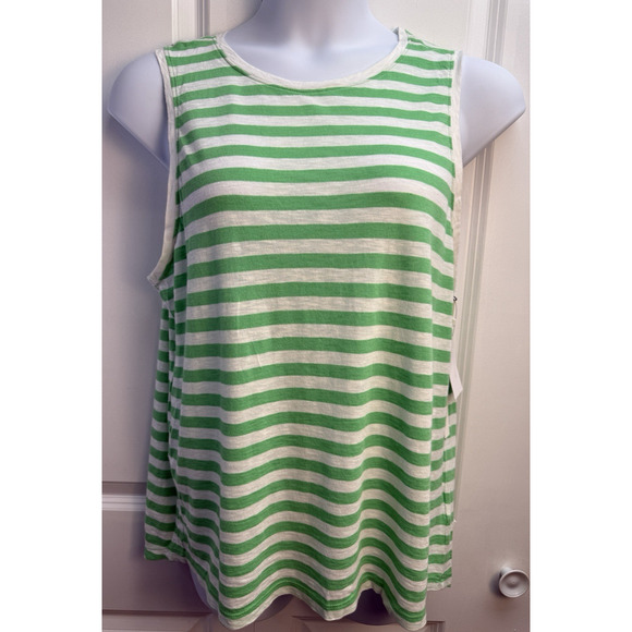 Caslon Women's Large Green & White Striped Tank Top LightWeight Cute NWT - Picture 2 of 10